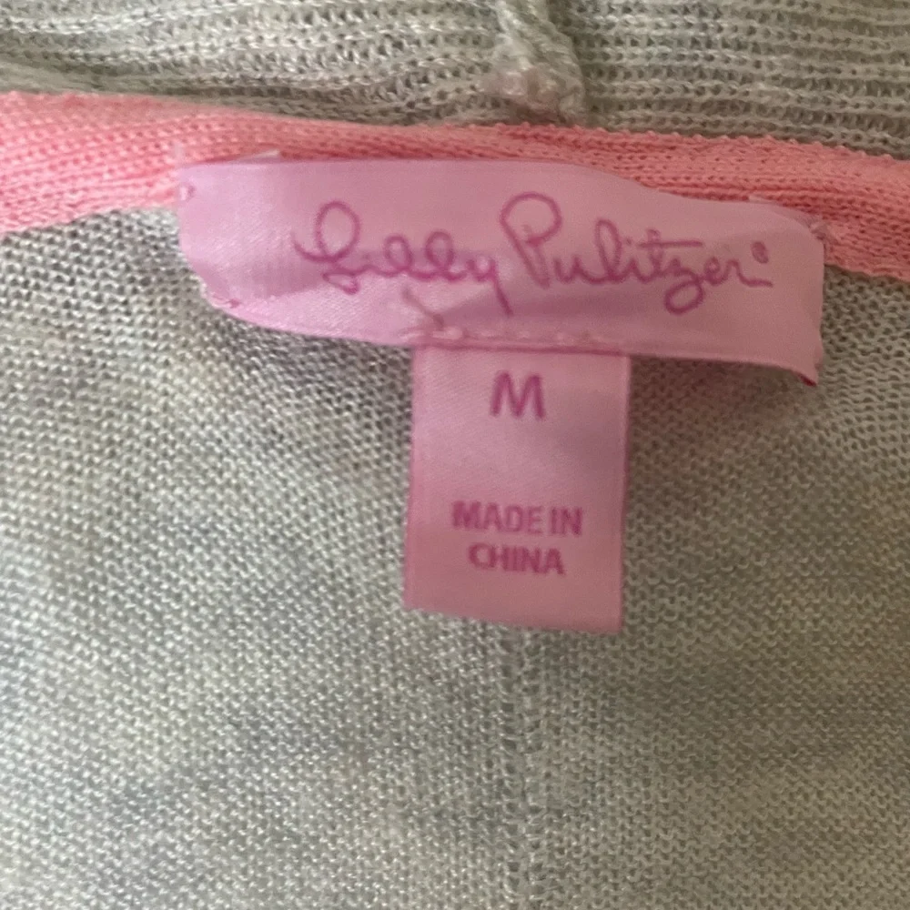 Lilly Pulitzer Bridget Fringe Cardigan Gray Wool Cashmere Blend Sz M Open Front - Picture 2 of 7